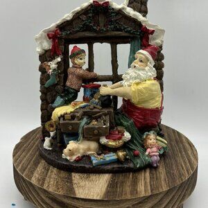 Vintage Santa’s Workshop Scene Poly resin Figurine Hand Painted Christmas Decor